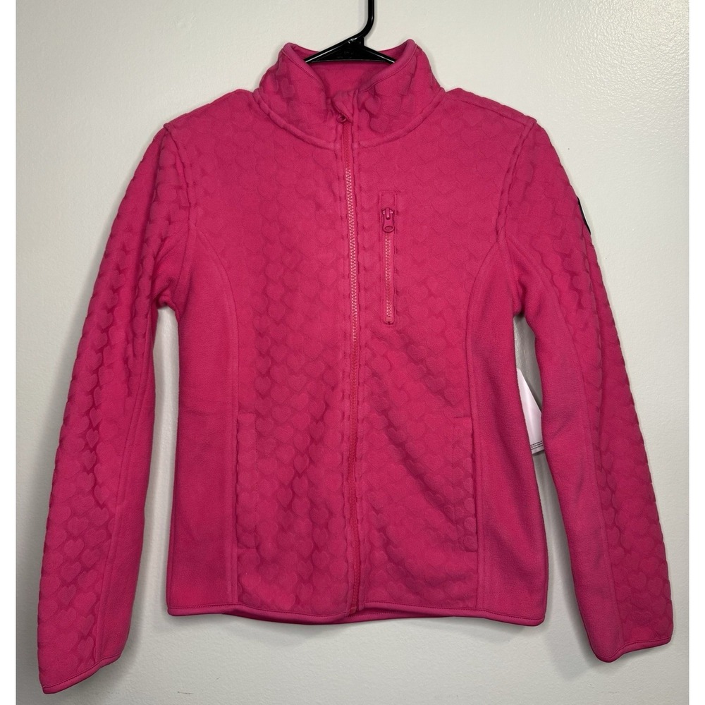 Reebok Girls Fleece Jacket Size 10/12 NWT Pink Heart Texture Full Zip Warm Coat